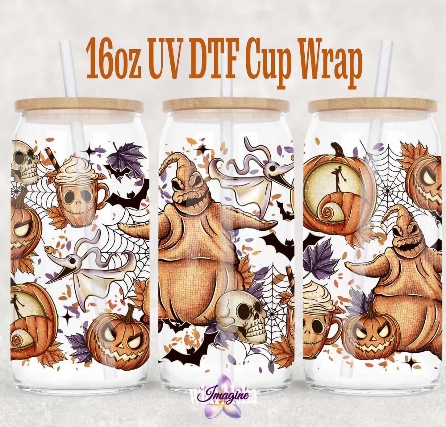 16oz UV DTF Cup Wrap – Spooky Fall Theme | Halloween Drinkware Wrap - Imagine With Aloha