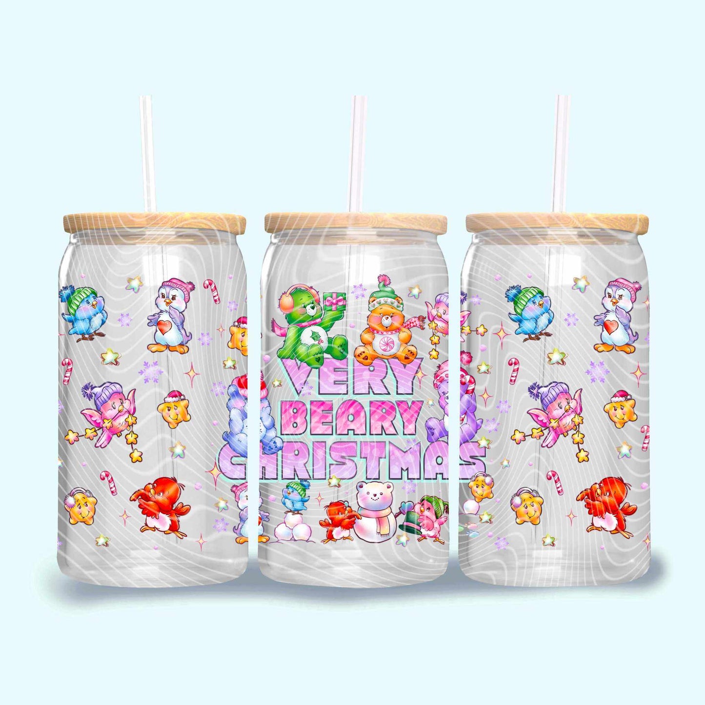 16oz UV DTF Wrap - "Very Beary Christmas" Holiday Bear and Friends Tumbler Wrap - Cute Christmas Design - Imagine With Aloha