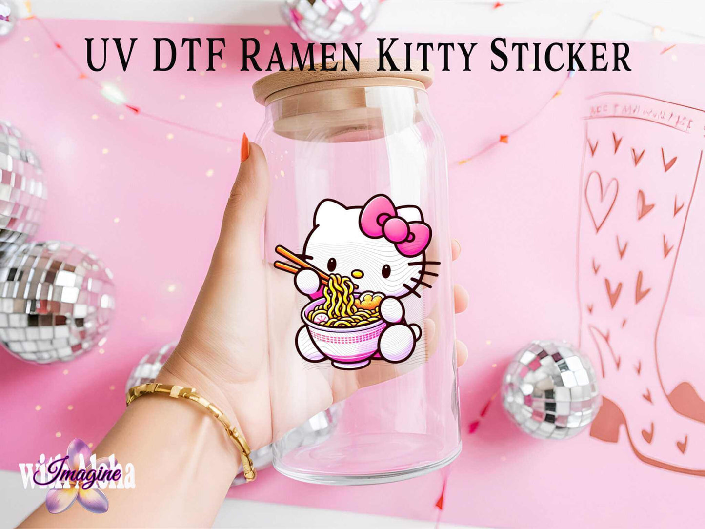 2" or 3" Ramen Kitty UV DTF Sticker – Cute Kawaii Waterproof Sticker - Imagine With Aloha