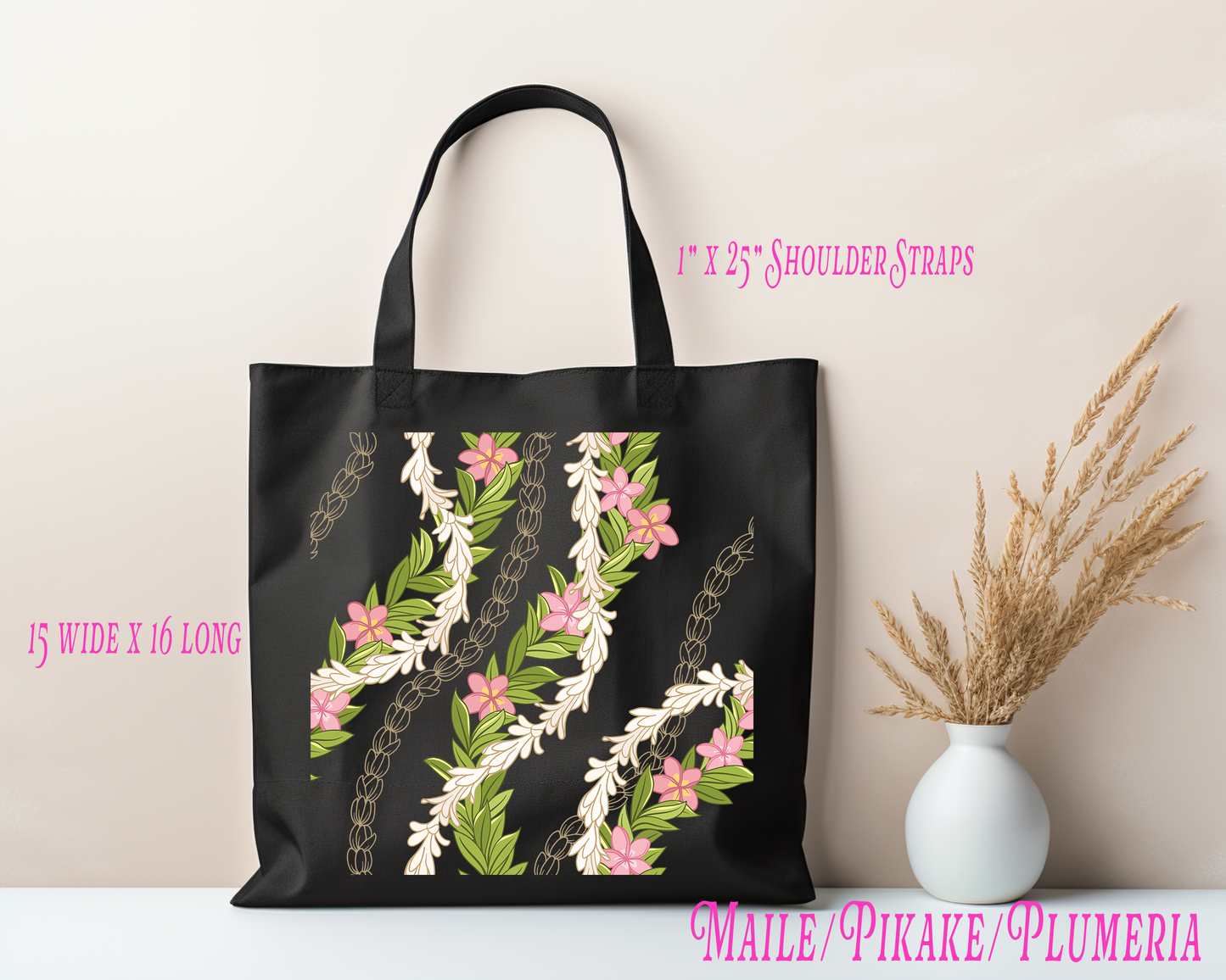 Maile, Pikake & Plumeria Tote Bag – Hawaiian Lei Floral