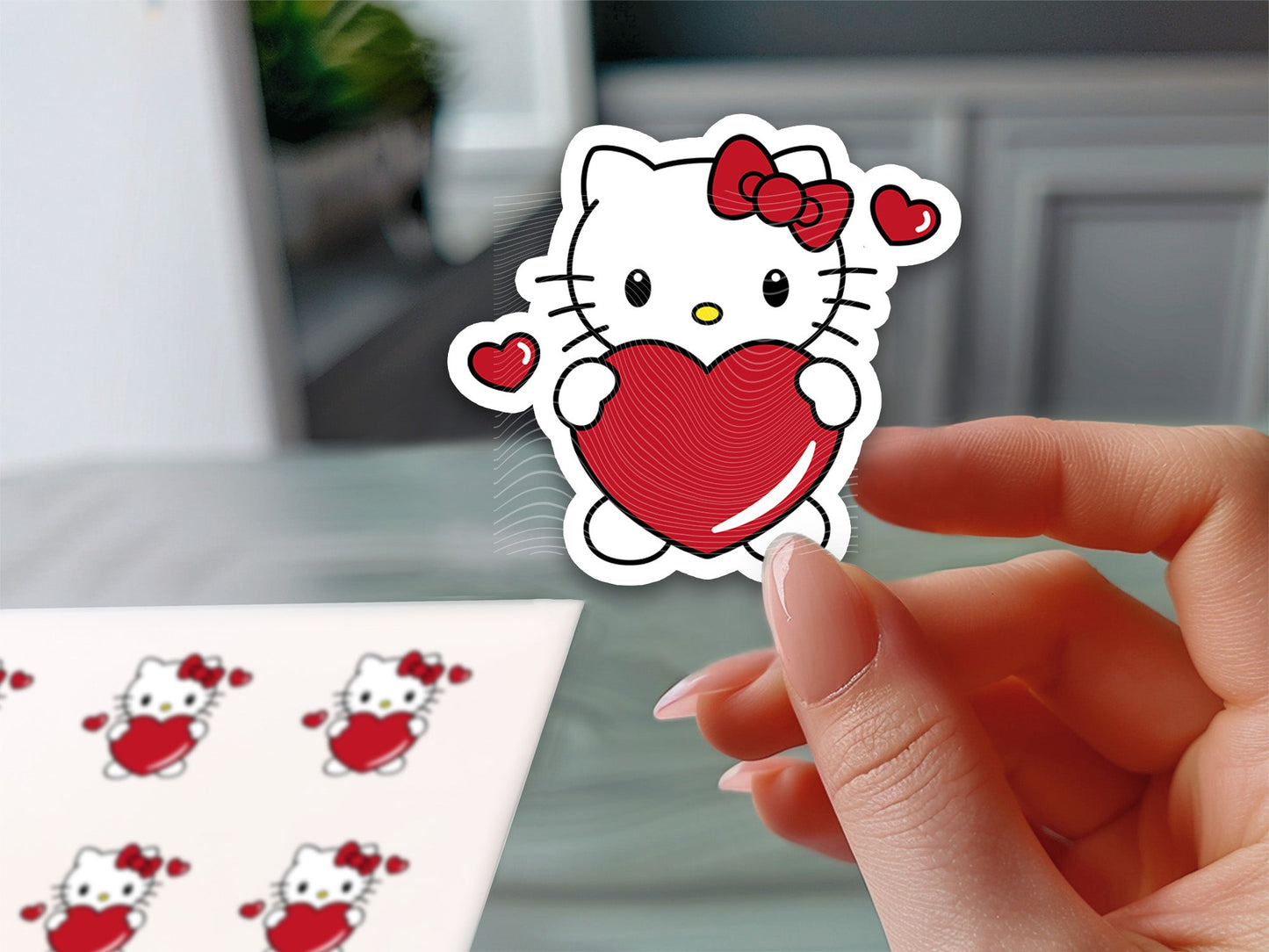 Adorable Hello Kitty Holding Heart Sticker - Cute Vinyl Decal for Laptops, Water Bottles, and More! - Imagine With Aloha