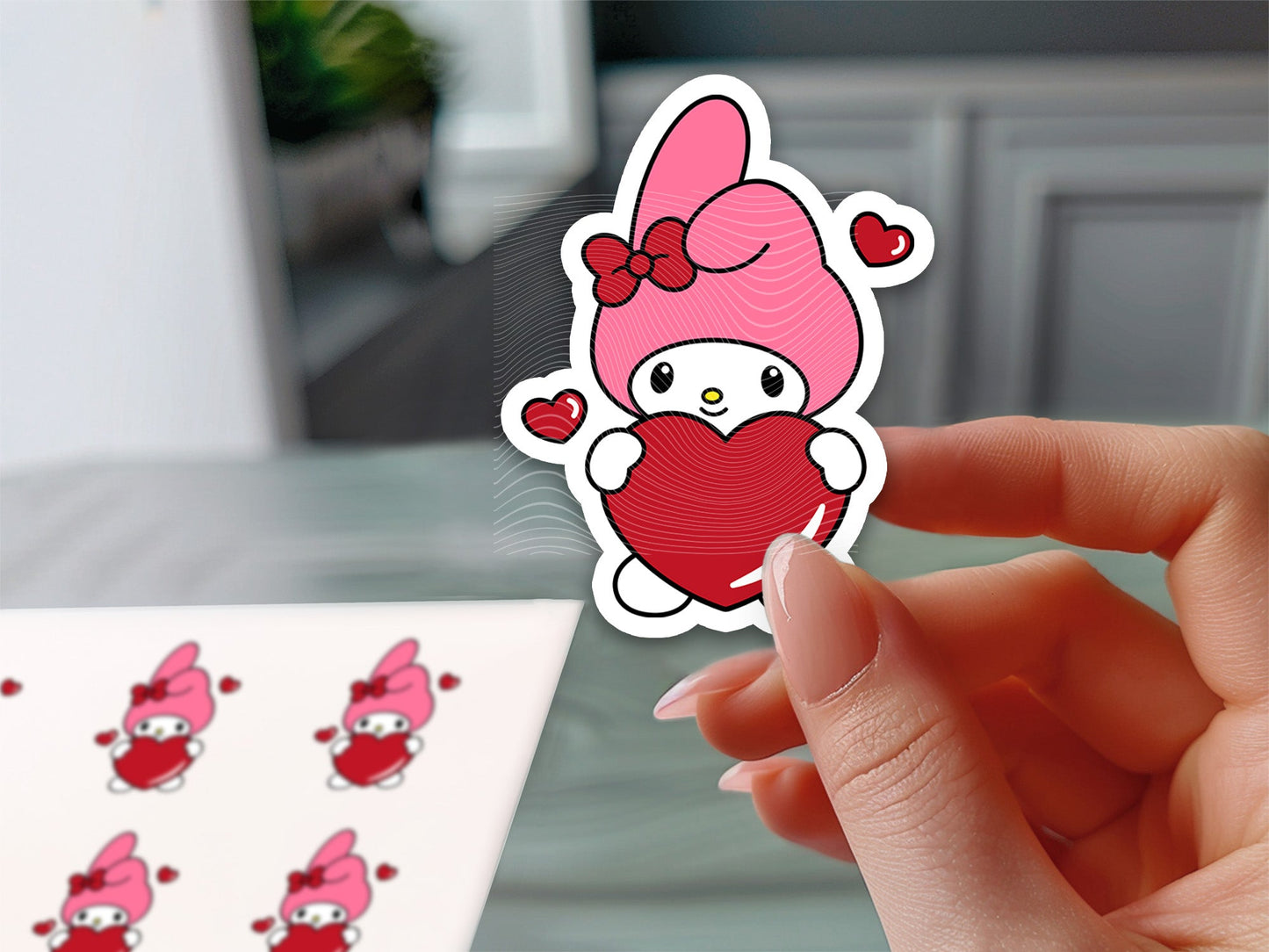 Adorable My Melody-Inspired Heart Sticker - Cute Vinyl Decal for Laptops, Water Bottles, and More! - Imagine With Aloha