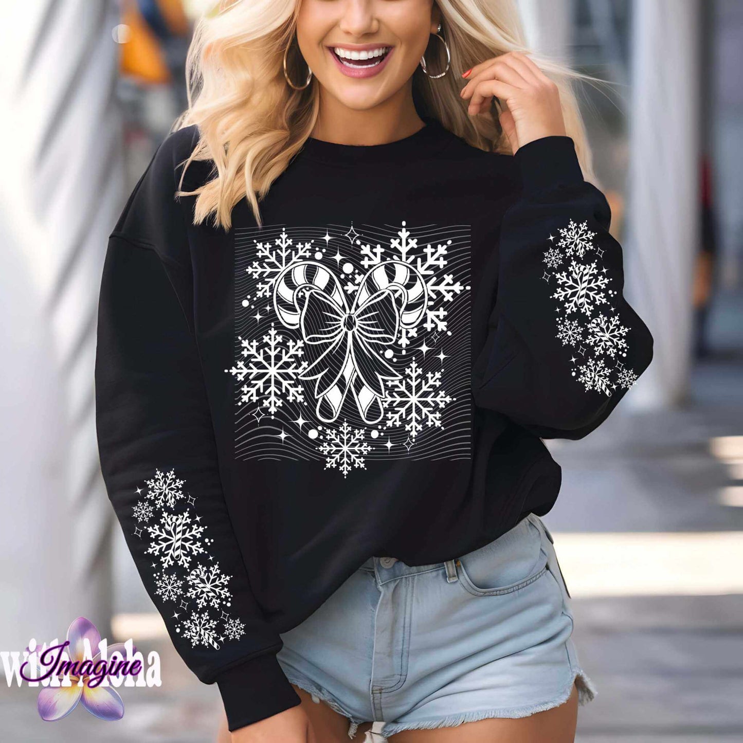 Candy Cane Snowflake Christmas Long Sleeve - Imagine With Aloha
