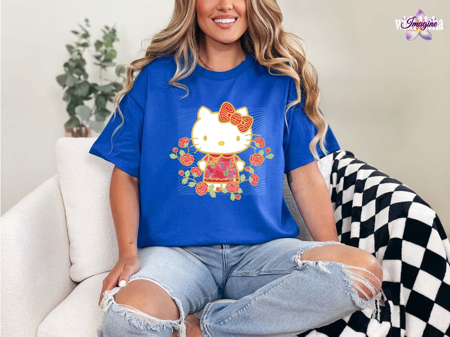 Charming Floral Cat Graphic T-Shirt - Imagine With Aloha