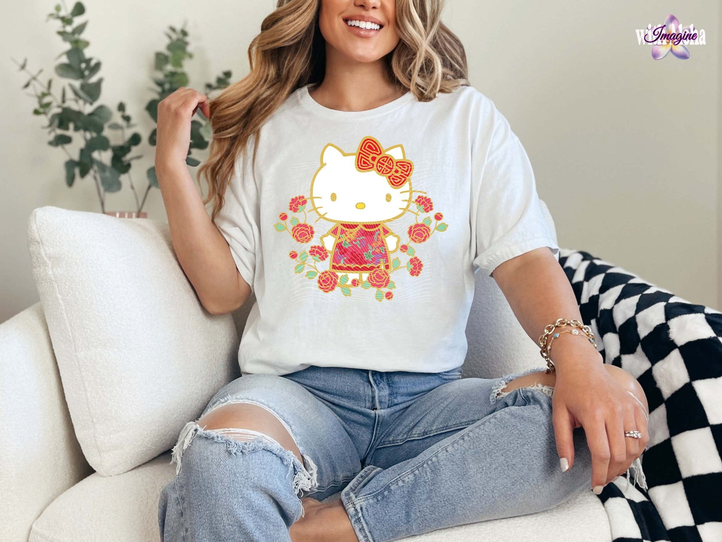 Charming Floral Cat Graphic T-Shirt - Imagine With Aloha