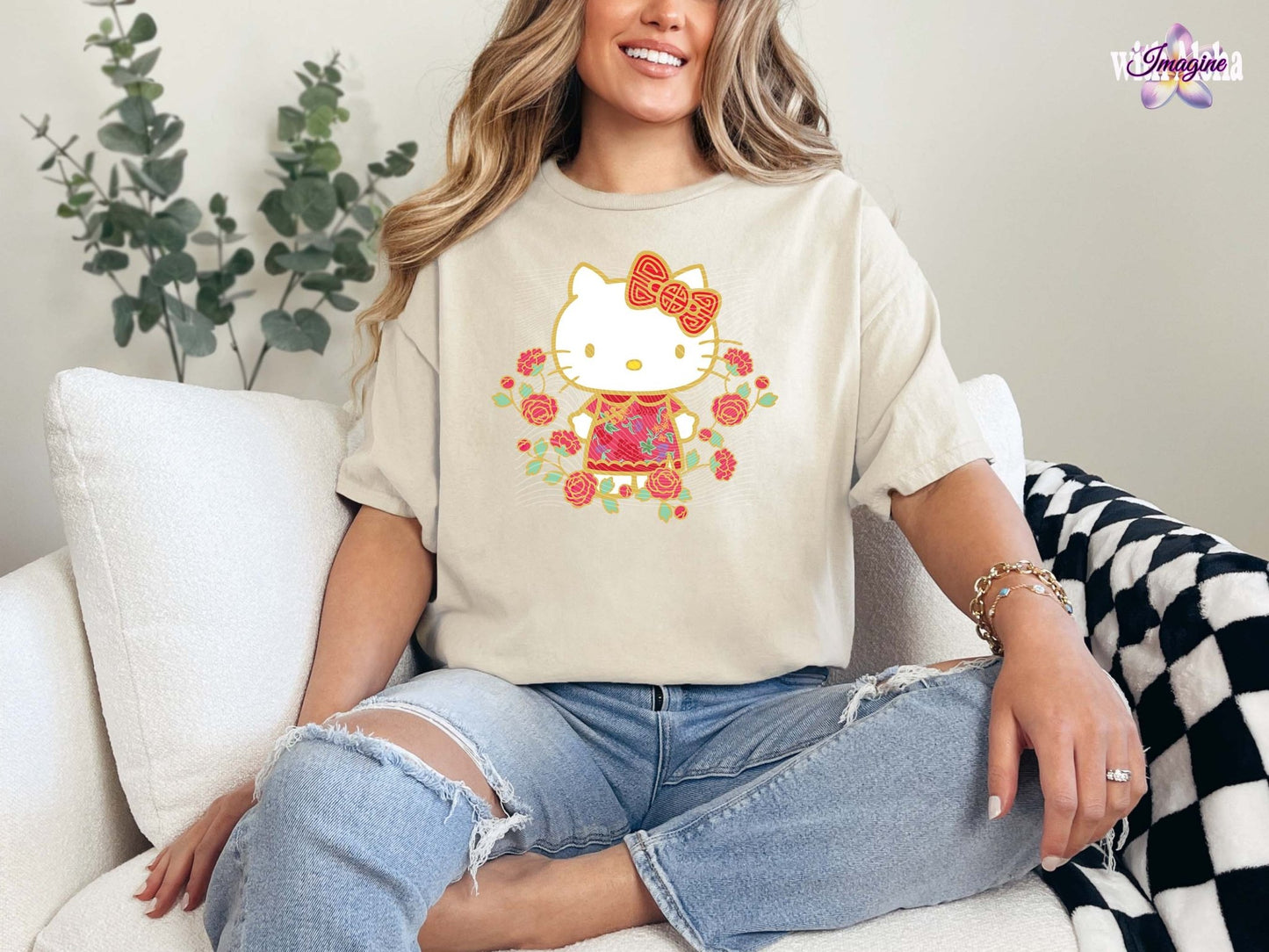 Charming Floral Cat Graphic T-Shirt - Imagine With Aloha