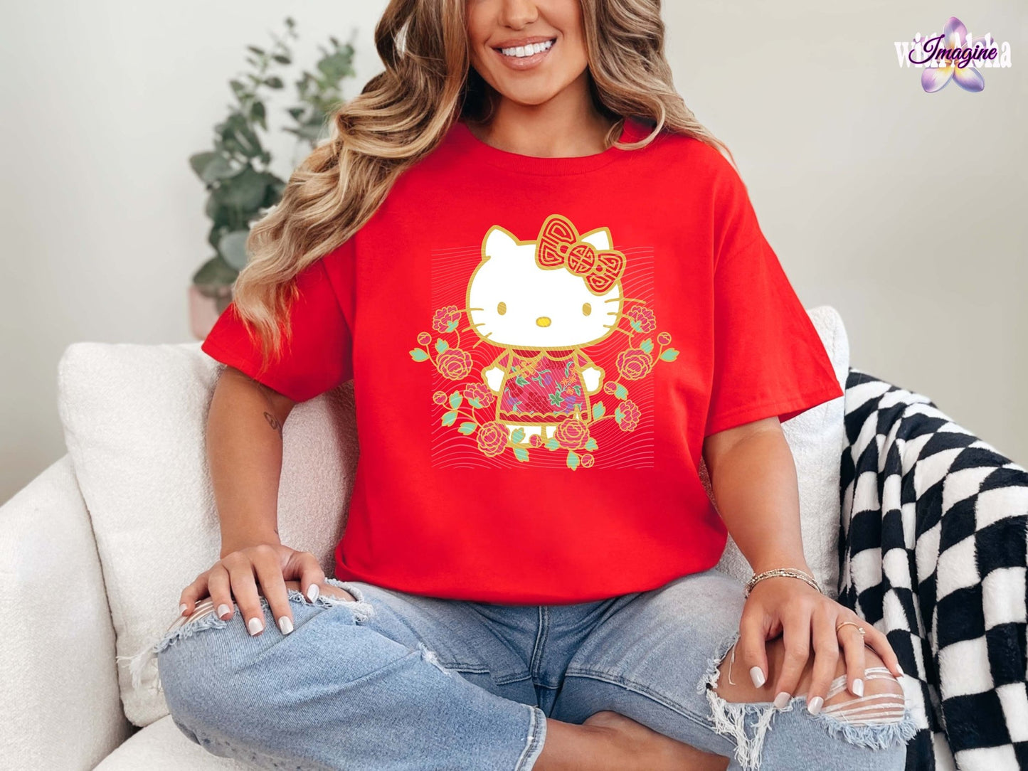 Charming Floral Cat Graphic T-Shirt - Imagine With Aloha