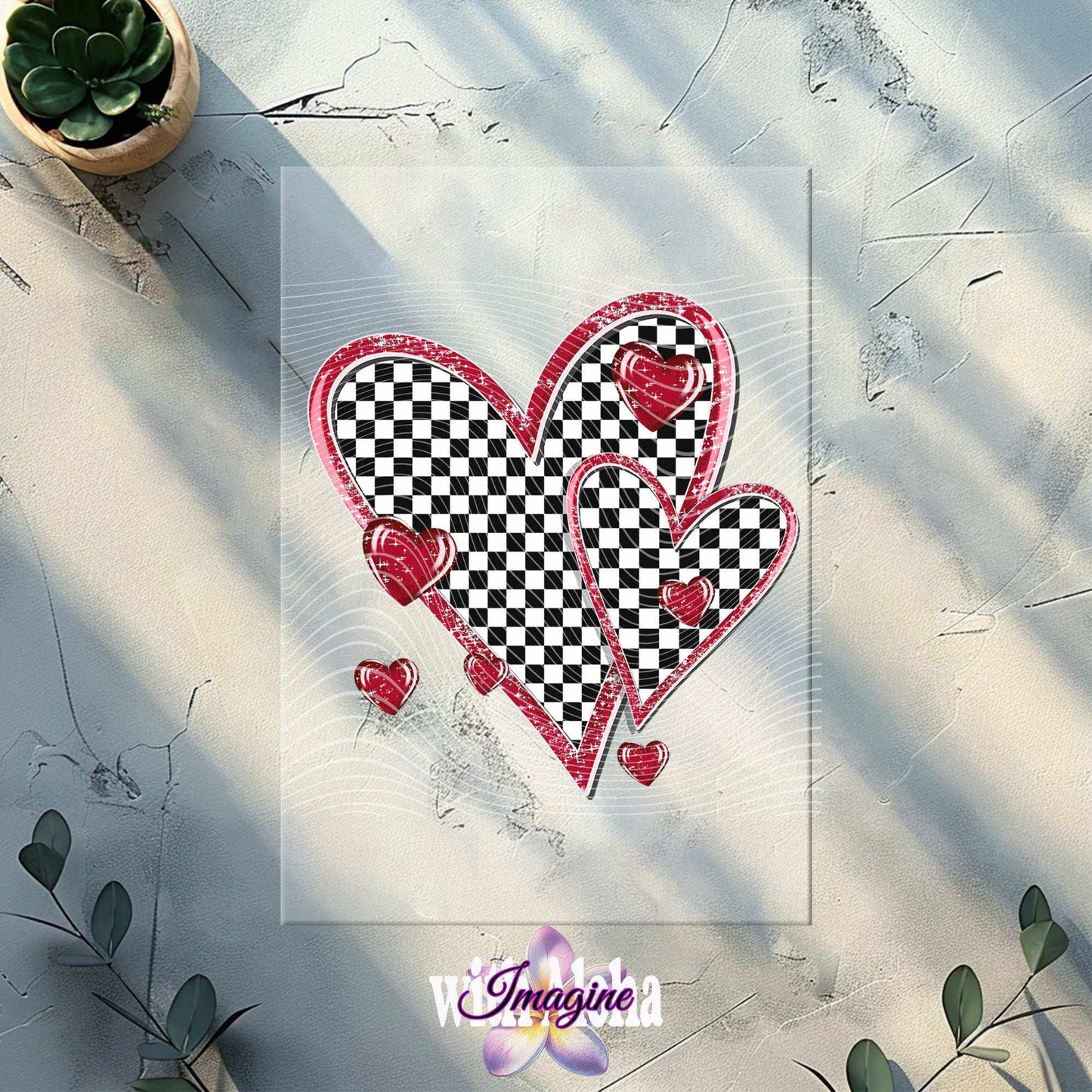 Checkered Heart DTF Transfer - High-Quality Heat Press Design for Apparel and Crafts - Imagine With Aloha