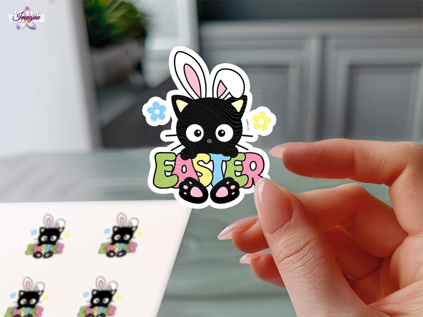 🐰 ChocoCat Easter Sticker - Kawaii Black Cat Bunny Vinyl Decal 🌸 - Imagine With Aloha