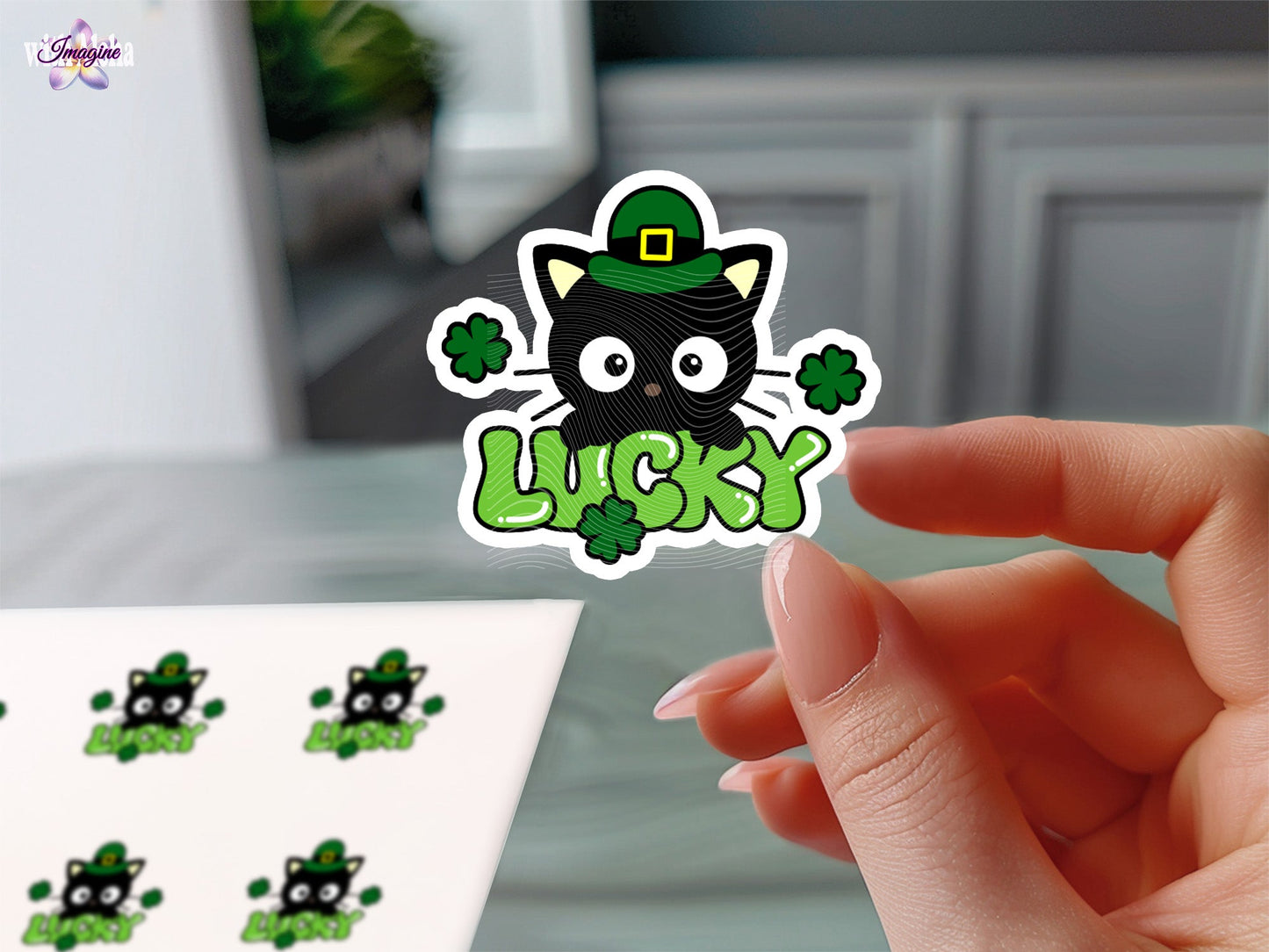 🍀 ChocoCat Lucky Sticker - St. Patrick’s Day Kawaii Vinyl Decal 🍀 - Imagine With Aloha