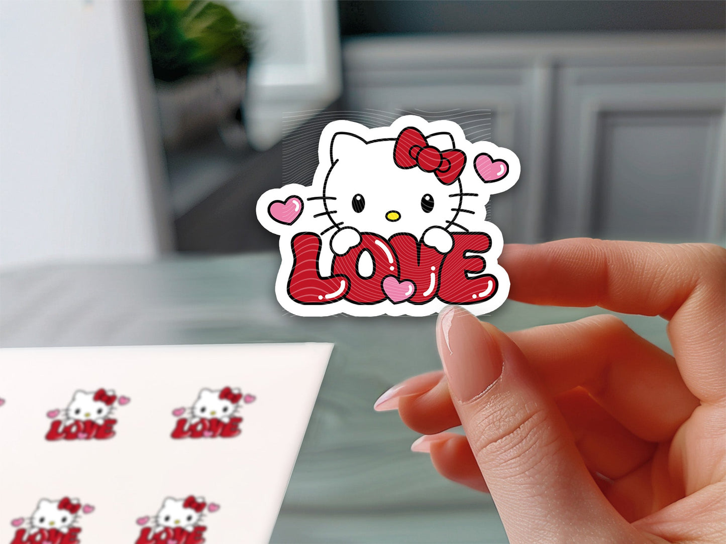 Cute Hello Kitty "Love" Sticker - Adorable Vinyl Decal for Laptops, Water Bottles, and More! - Imagine With Aloha
