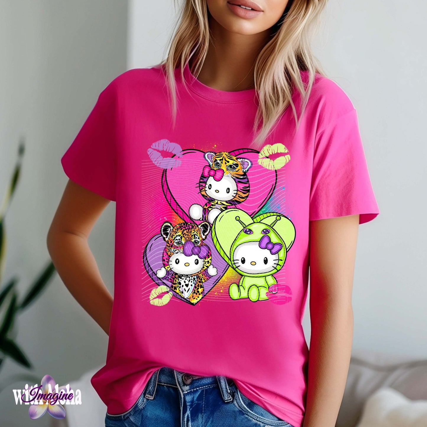 Cute Kawaii Hearts Graphic T-Shirt – Trendy Colorful Design - Imagine With Aloha