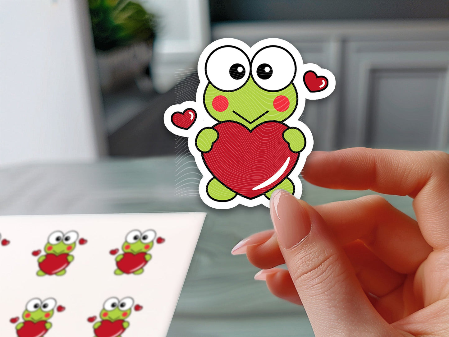 Cute Keroppi Holding Heart Sticker - Adorable Vinyl Decal for Laptops, Water Bottles, and More! - Imagine With Aloha