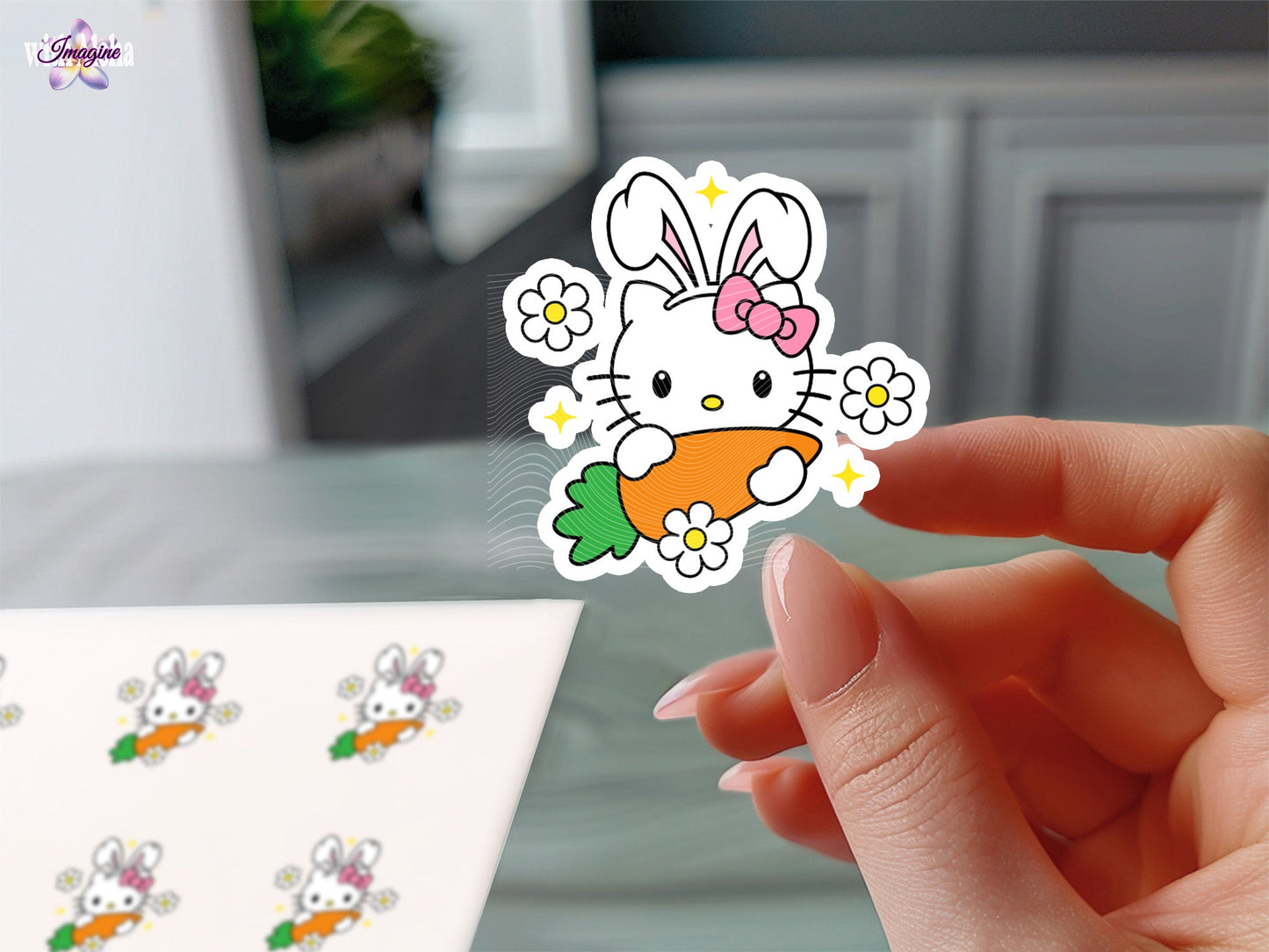 🥕 Hello Kitty Easter Bunny Sticker - Kawaii Carrot Vinyl Decal 🌸 - Imagine With Aloha