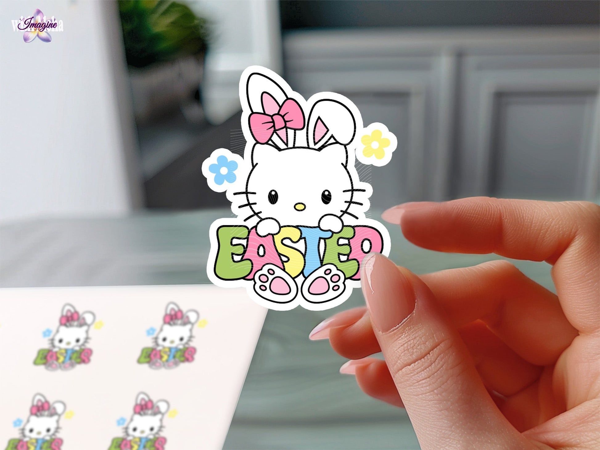 🐰 Hello Kitty Easter Sticker - Kawaii Bunny Vinyl Decal 🌸 - Imagine With Aloha