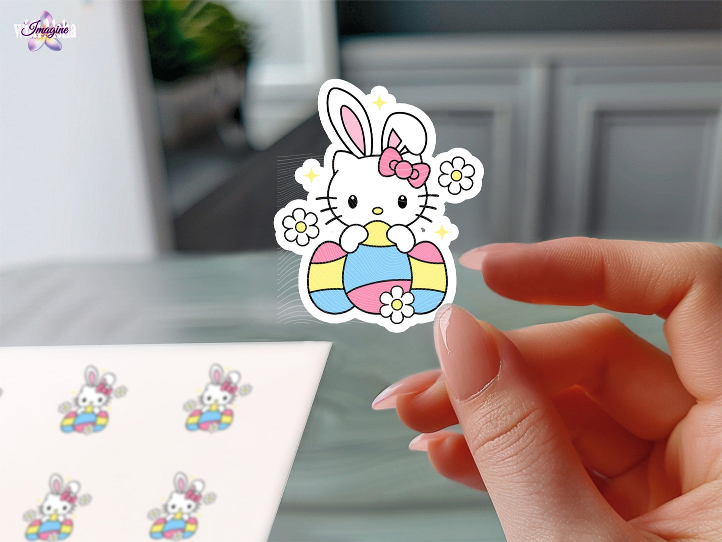 🐰 Hello Kitty Easter Sticker - Kawaii Bunny Vinyl Decal 🌸 - Imagine With Aloha