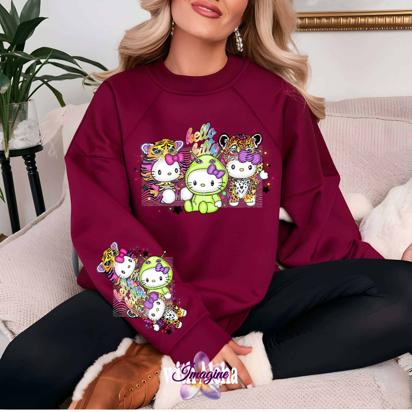 Hello Kitty Jungle Adventure Crewneck Sweatshirt - Colorful Animal Print Edition - Imagine With Aloha