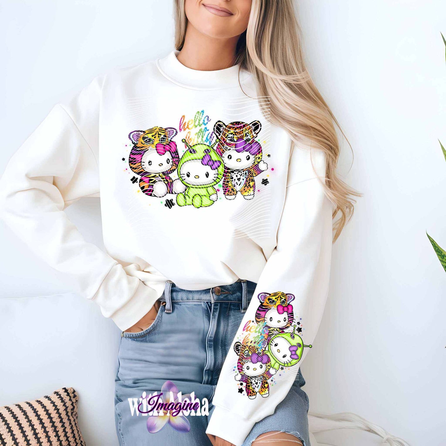 Hello Kitty Jungle Adventure Crewneck Sweatshirt - Colorful Animal Print Edition - Imagine With Aloha