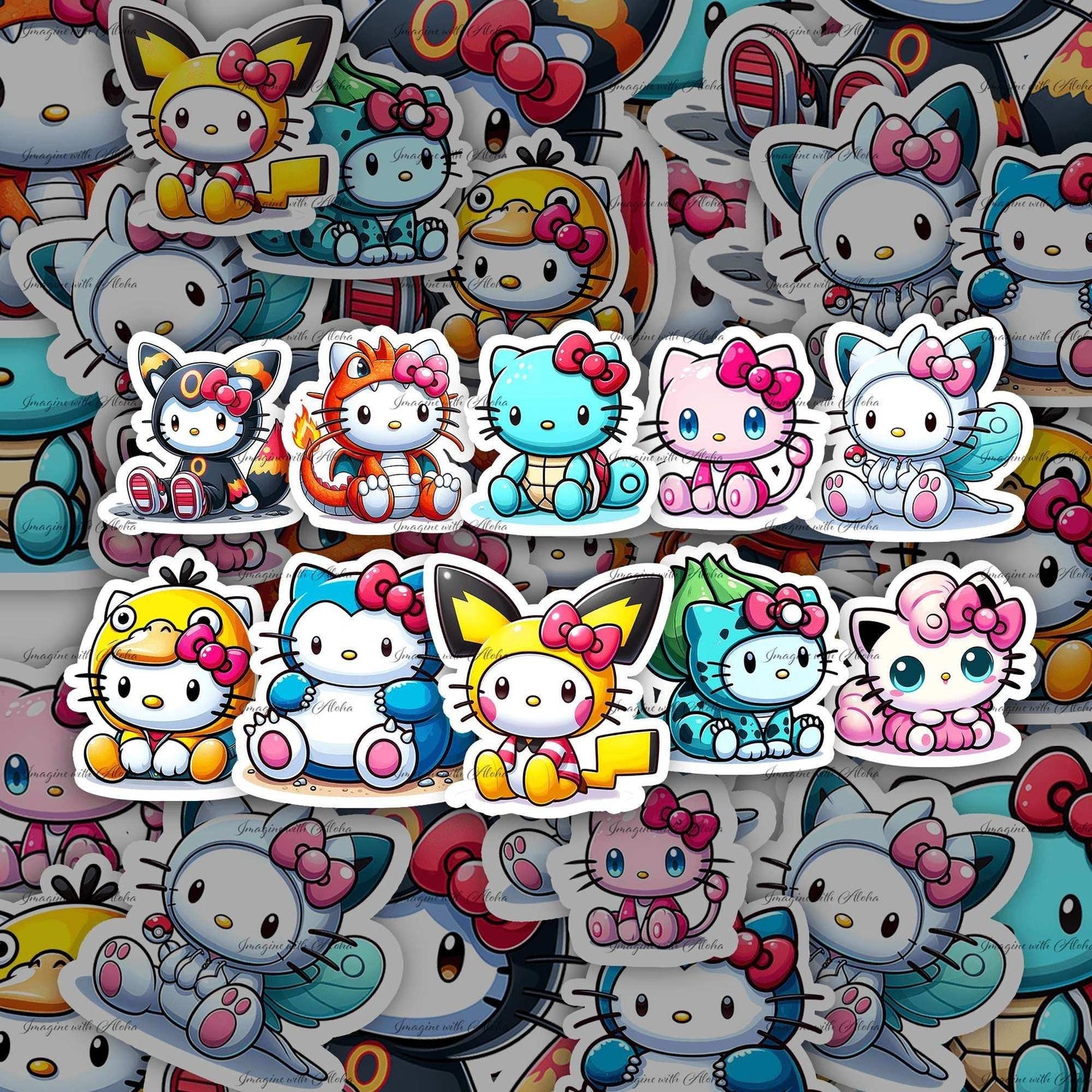Hello Kitty Pokemon Sticker Set - Imagine With Aloha