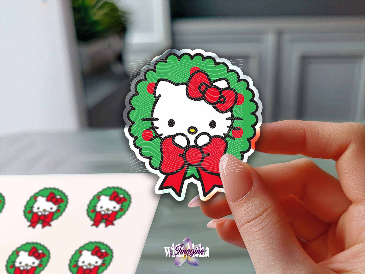 Kawaii Holiday Wreath-Inspired Sticker – Festive and Cute Vinyl Sticker - Imagine With Aloha