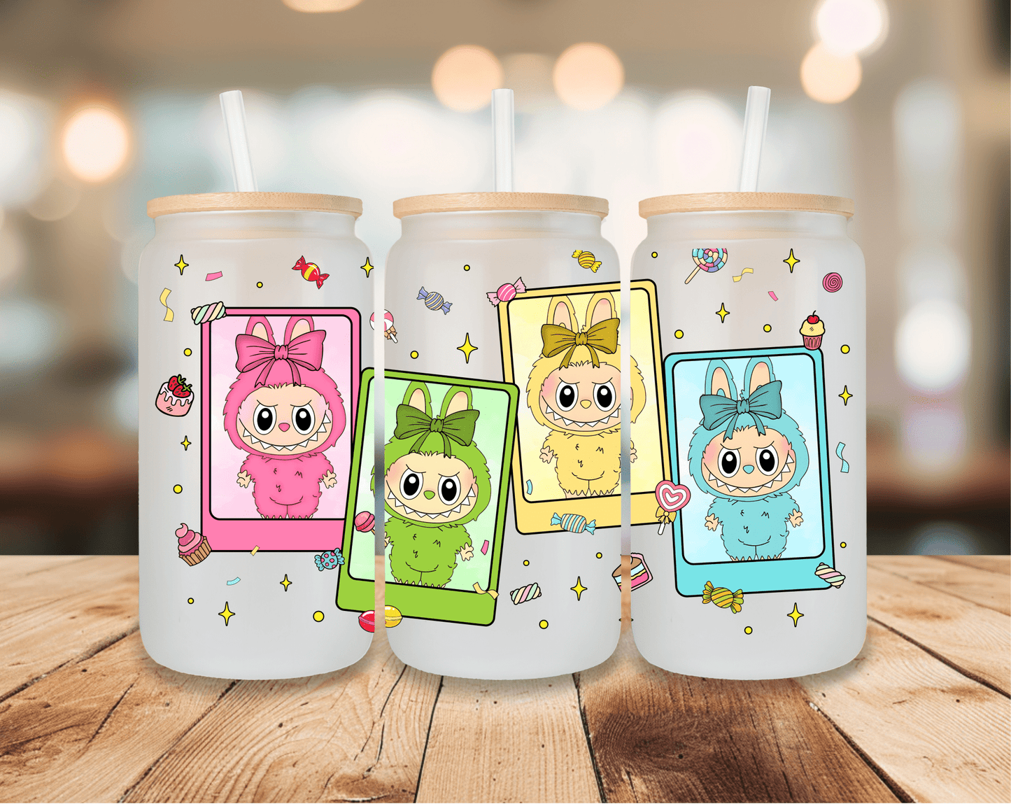 Labubu Candy Frame UV Wrap – Kawaii Tumbler Wrap for 16oz/20oz/24oz Glass Cans - Imagine With Aloha