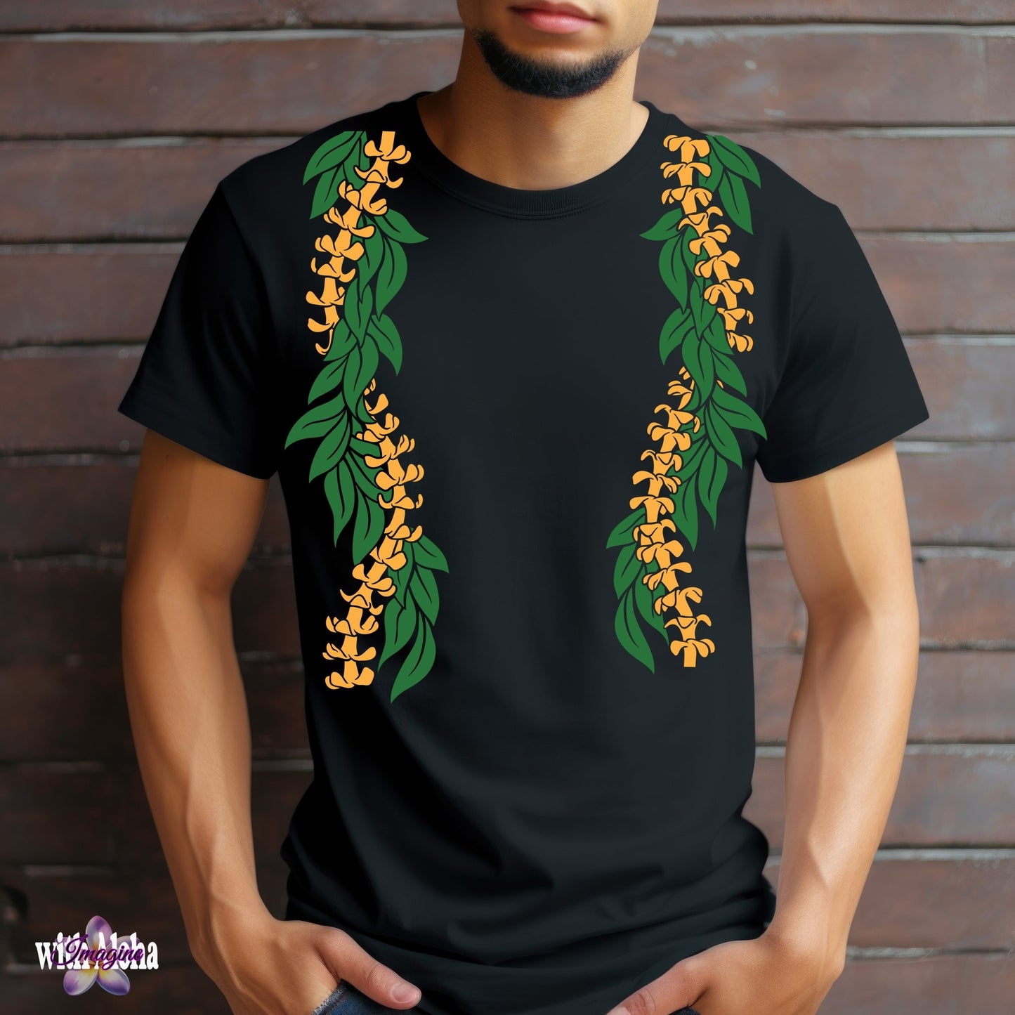 Men's Black T-Shirt with Maile Lei Design - Imagine With Aloha