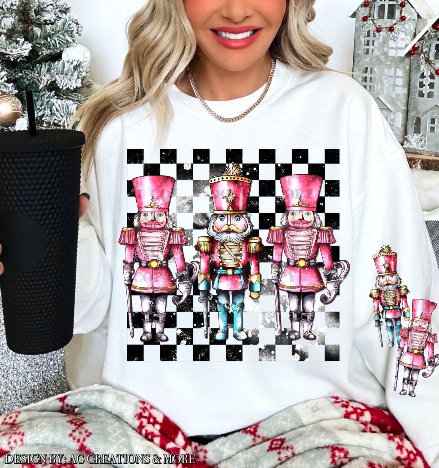 Nutcracker Trio DTF Transfer – Vintage Christmas Soldiers on Checkered Background - Imagine With Aloha