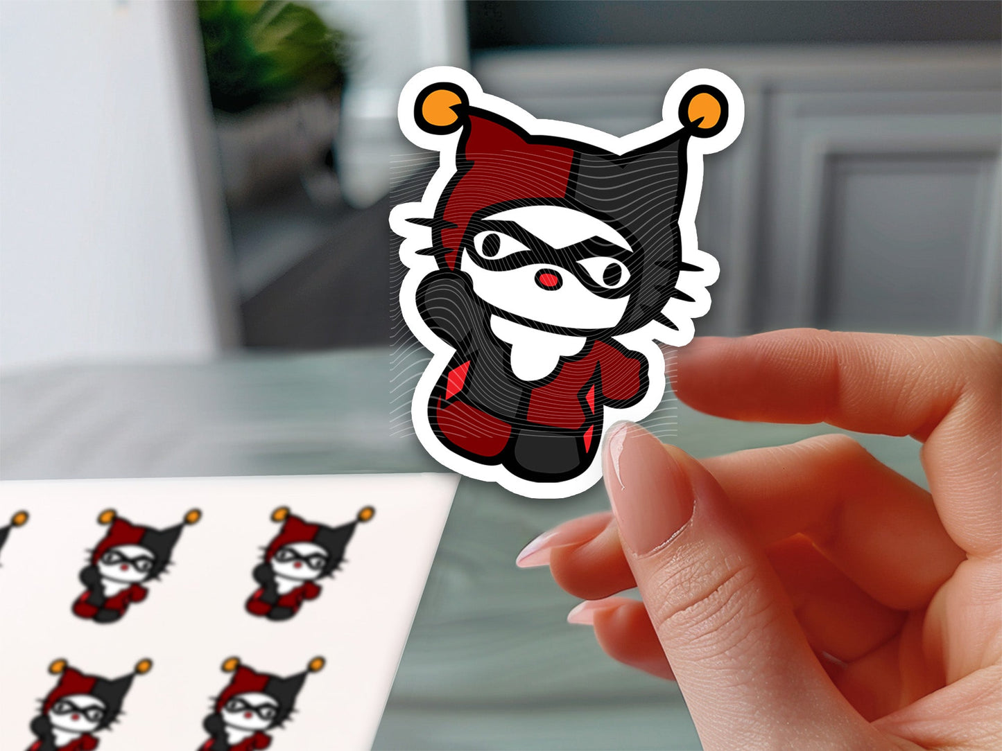 Playful Jester-Inspired Cat Sticker - Fun Vinyl Decal for Laptops, Water Bottles, and More! - Imagine With Aloha