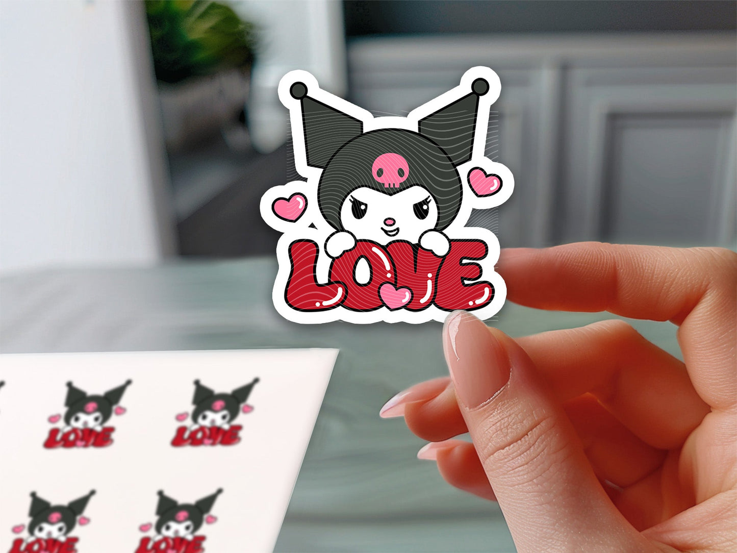 Playful Kuromi-Inspired "LOVE" Sticker - Adorable Vinyl Stickerl for Laptops, Water Bottles, and More! - Imagine With Aloha