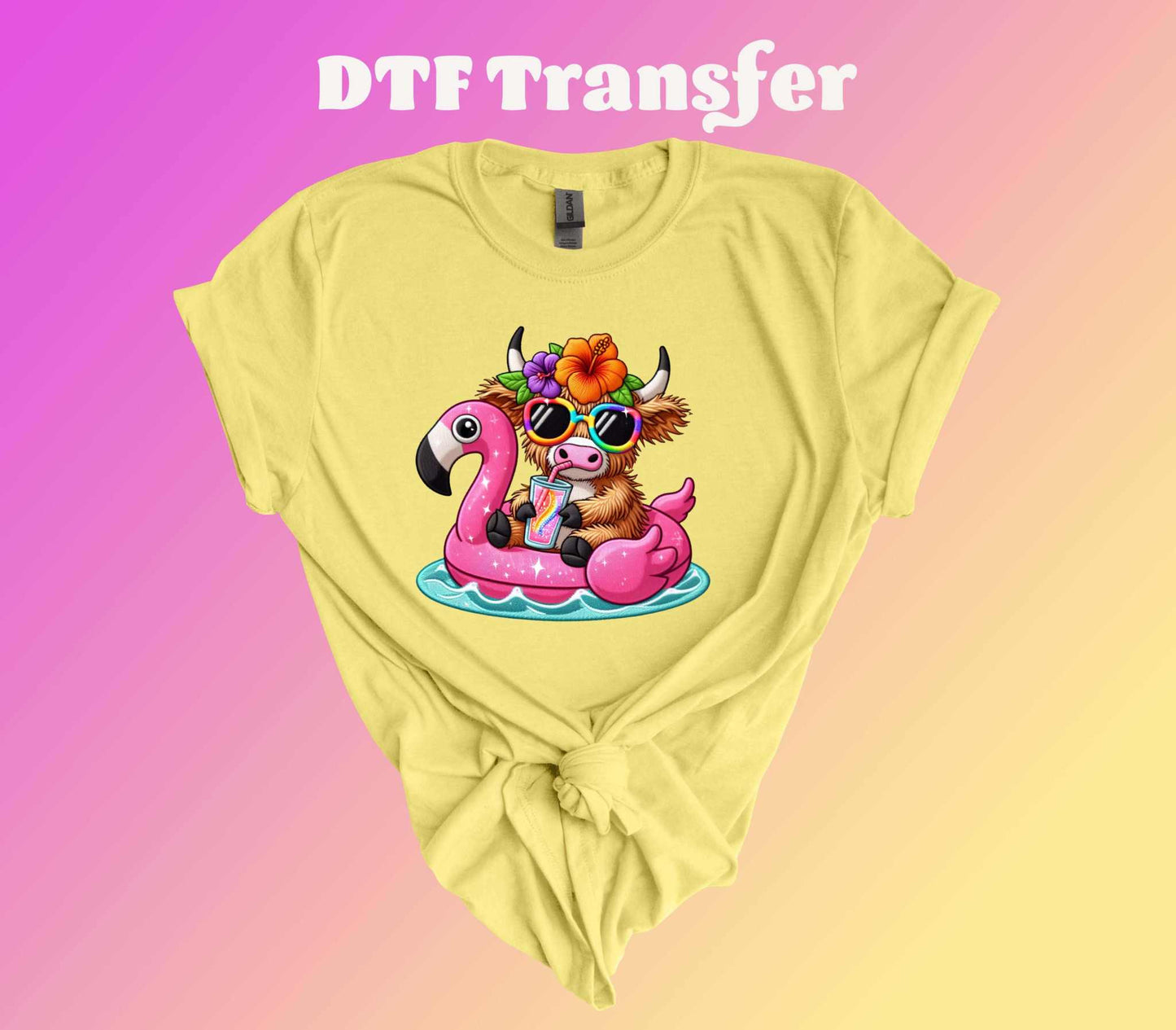 Summer Highland Cow DTF Transfer - Imagine With Aloha