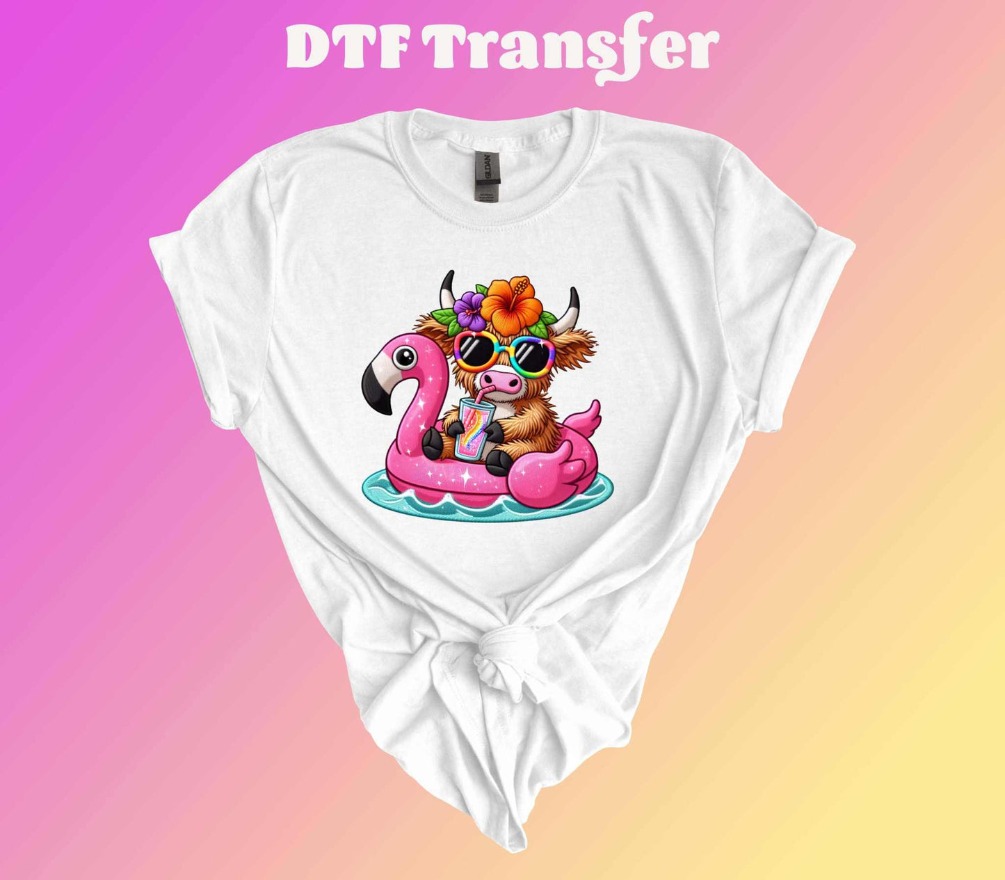 Summer Highland Cow DTF Transfer - Imagine With Aloha