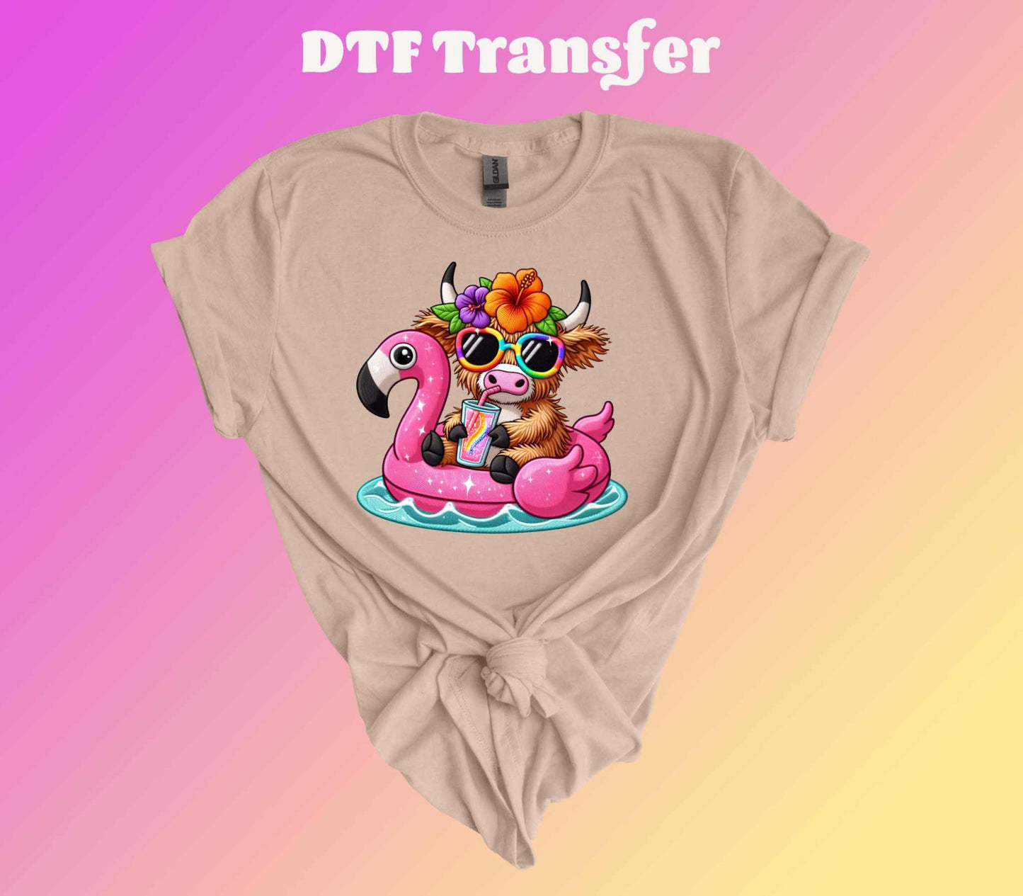 Summer Highland Cow DTF Transfer - Imagine With Aloha