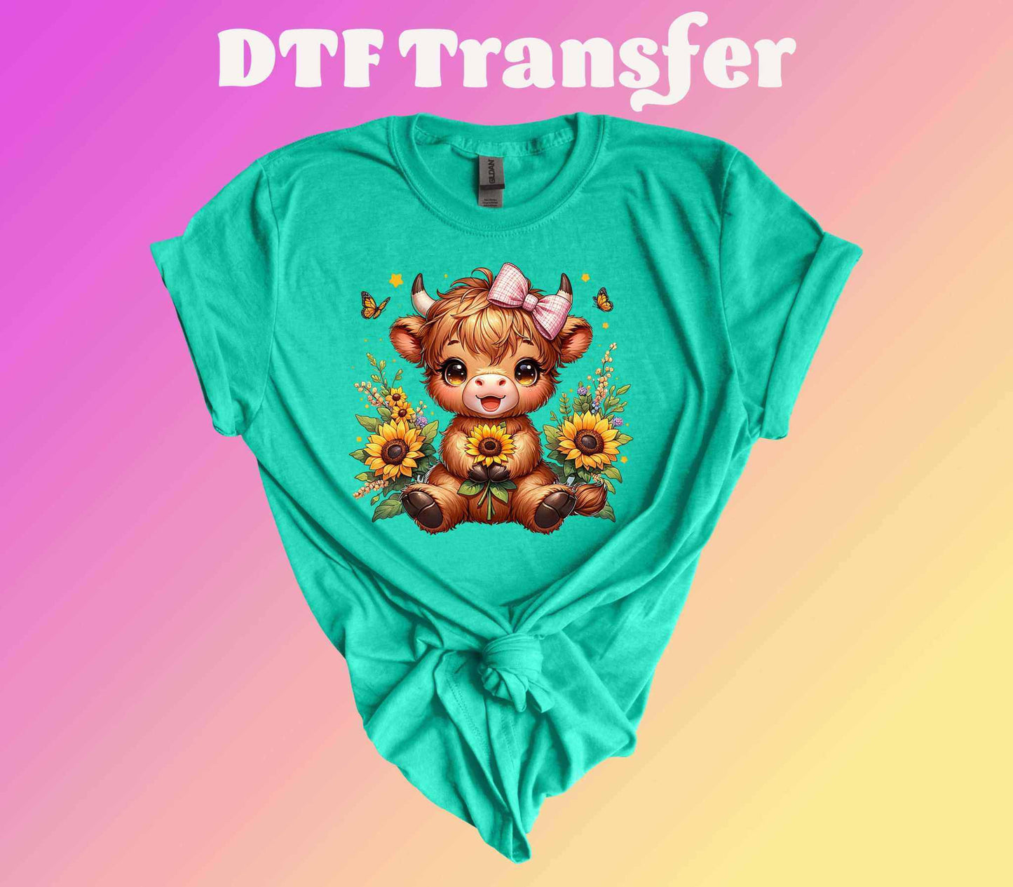 Sunflower Highland Cow DTF Transfer - Imagine With Aloha