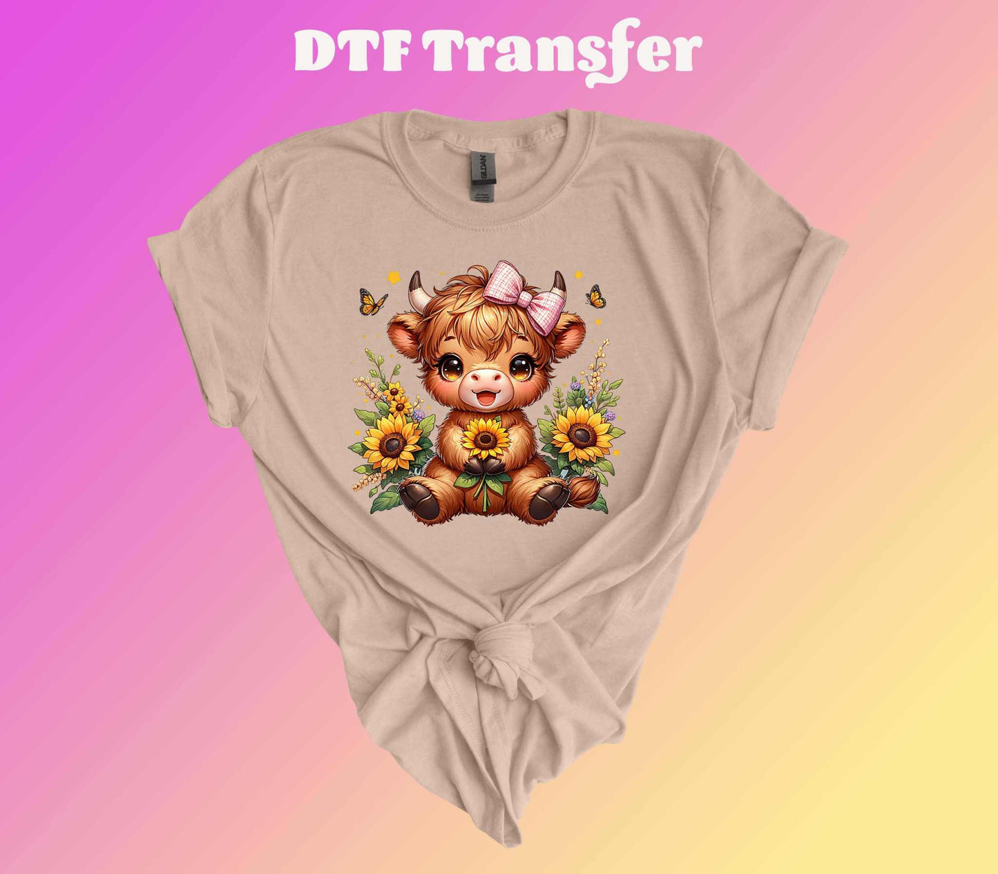 Sunflower Highland Cow DTF Transfer - Imagine With Aloha