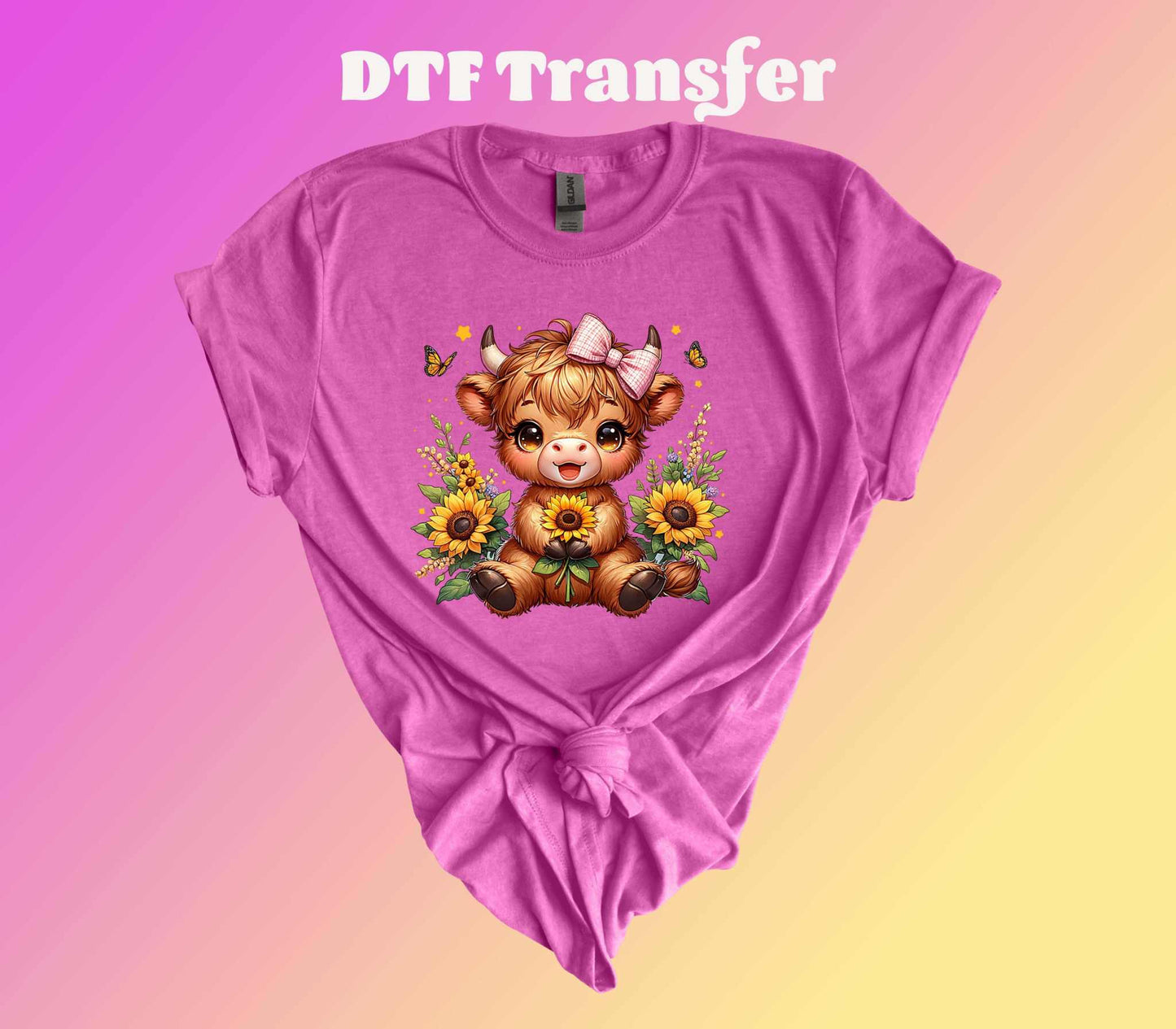 Sunflower Highland Cow DTF Transfer - Imagine With Aloha