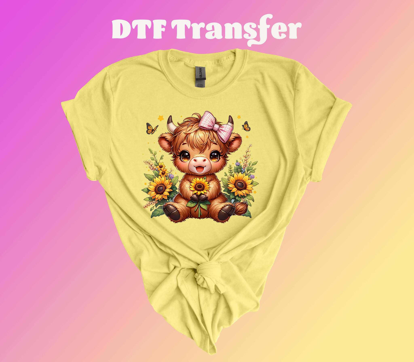 Sunflower Highland Cow DTF Transfer - Imagine With Aloha