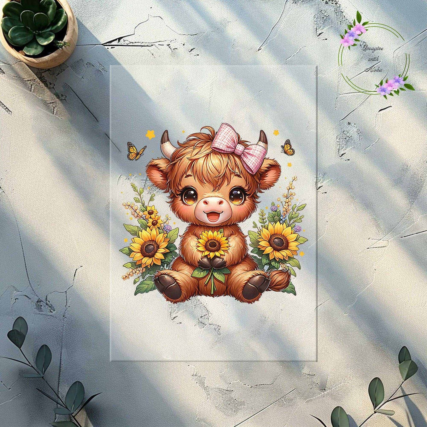 Sunflower Highland Cow DTF Transfer - Imagine With Aloha