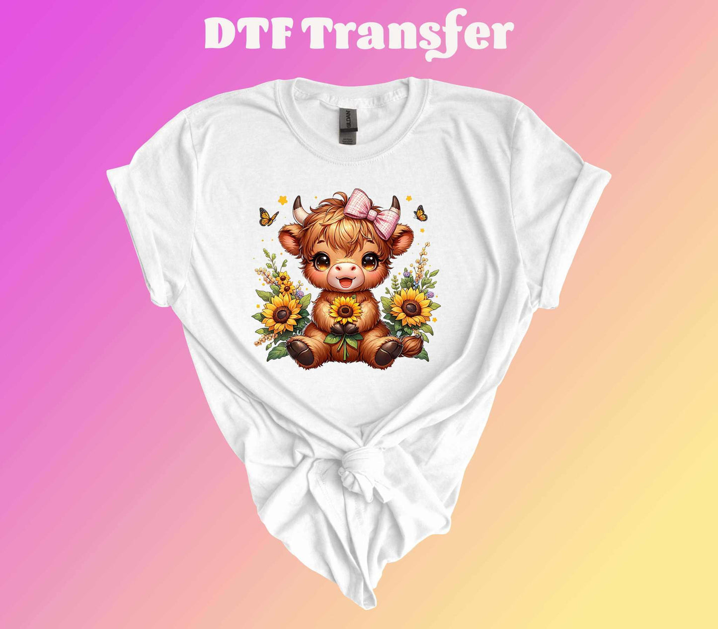 Sunflower Highland Cow DTF Transfer - Imagine With Aloha