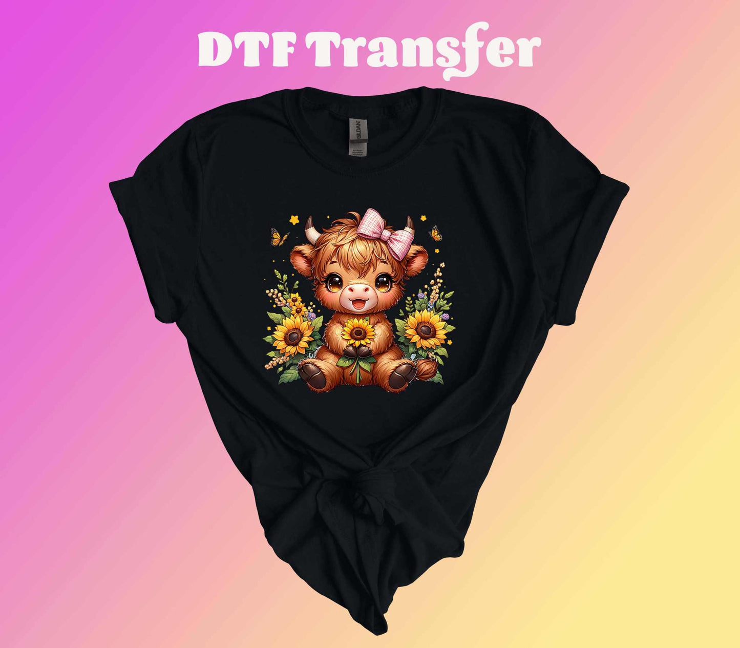 Sunflower Highland Cow DTF Transfer - Imagine With Aloha
