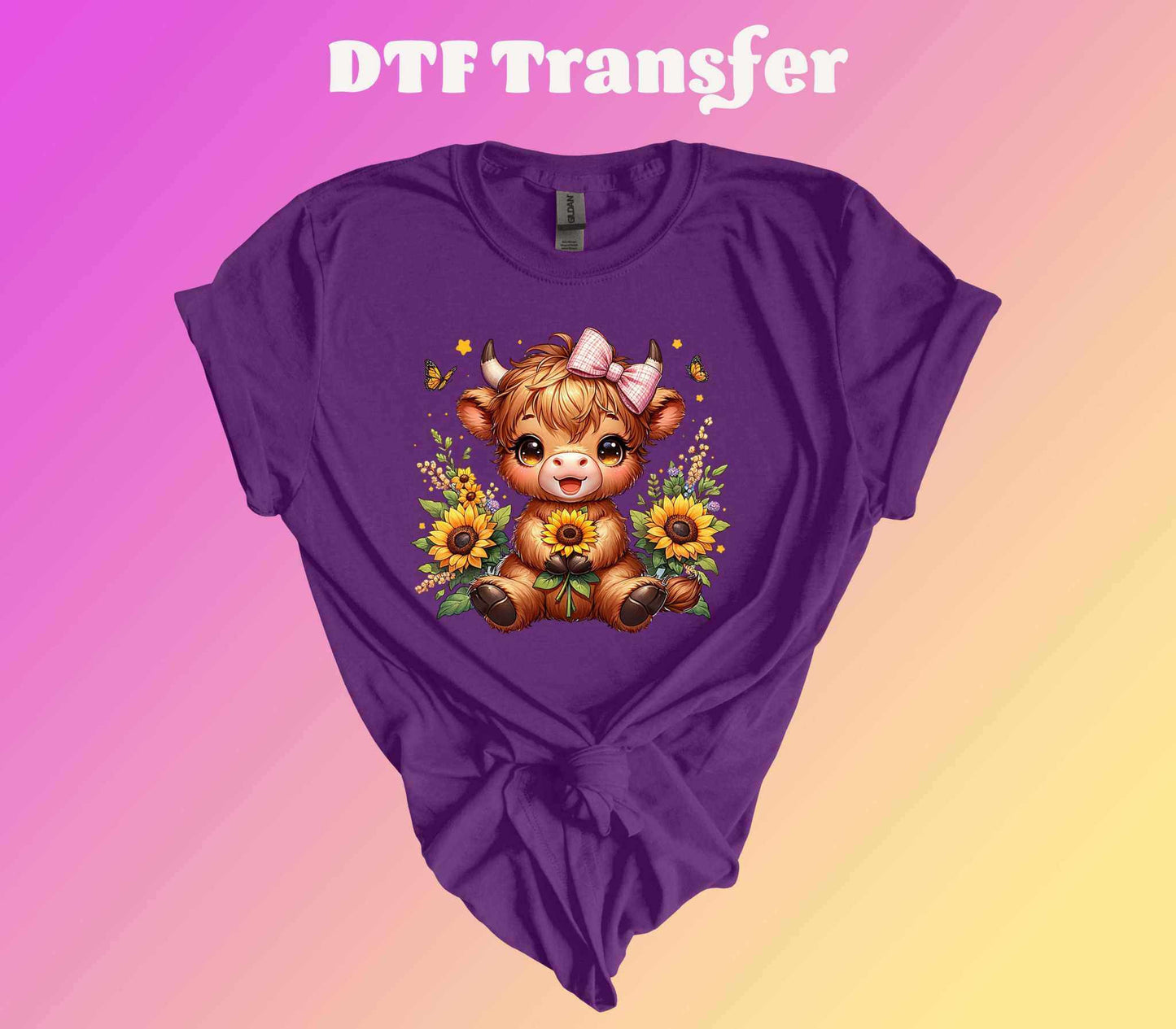 Sunflower Highland Cow DTF Transfer - Imagine With Aloha