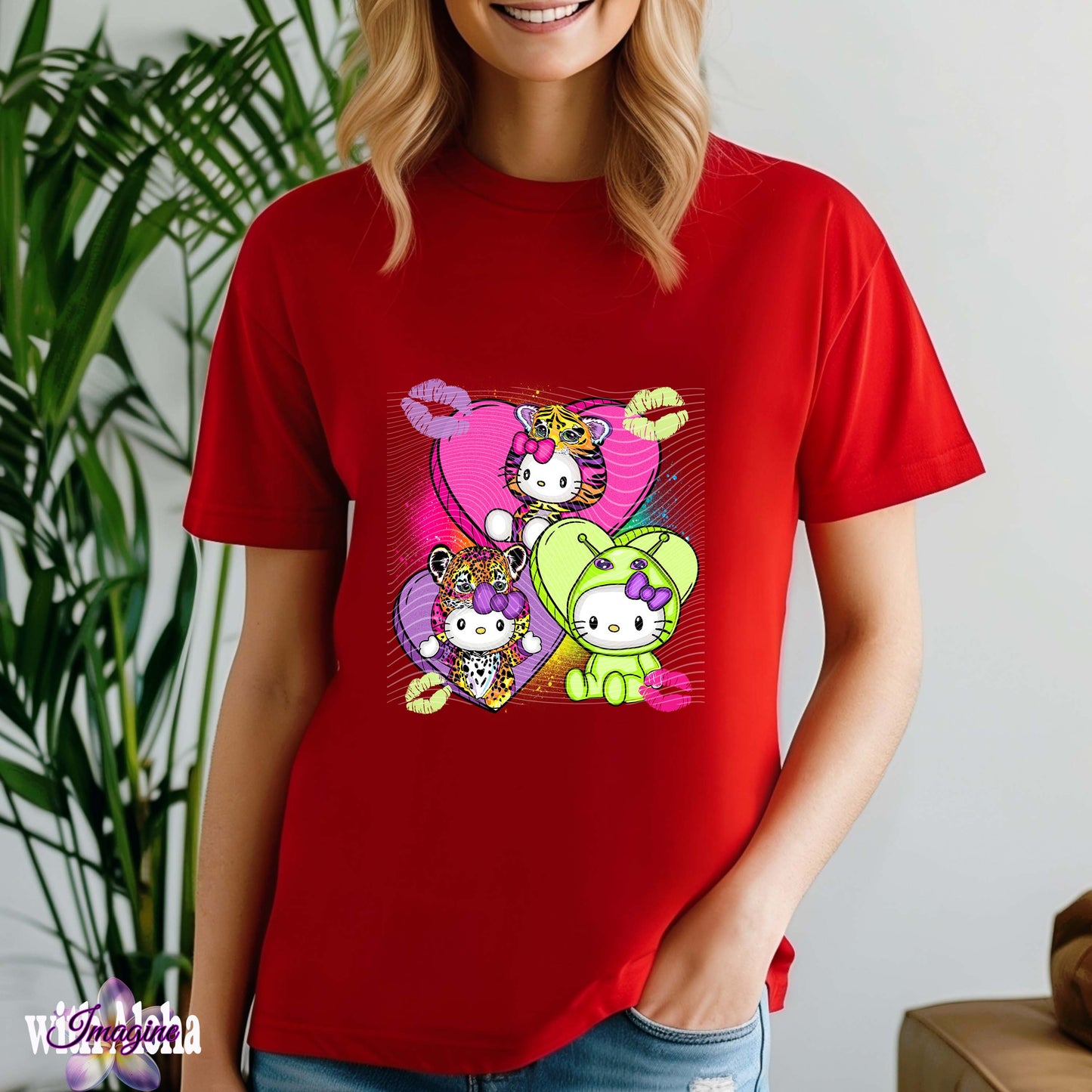 Cute Kawaii Hearts Graphic T-Shirt – Trendy Colorful Design