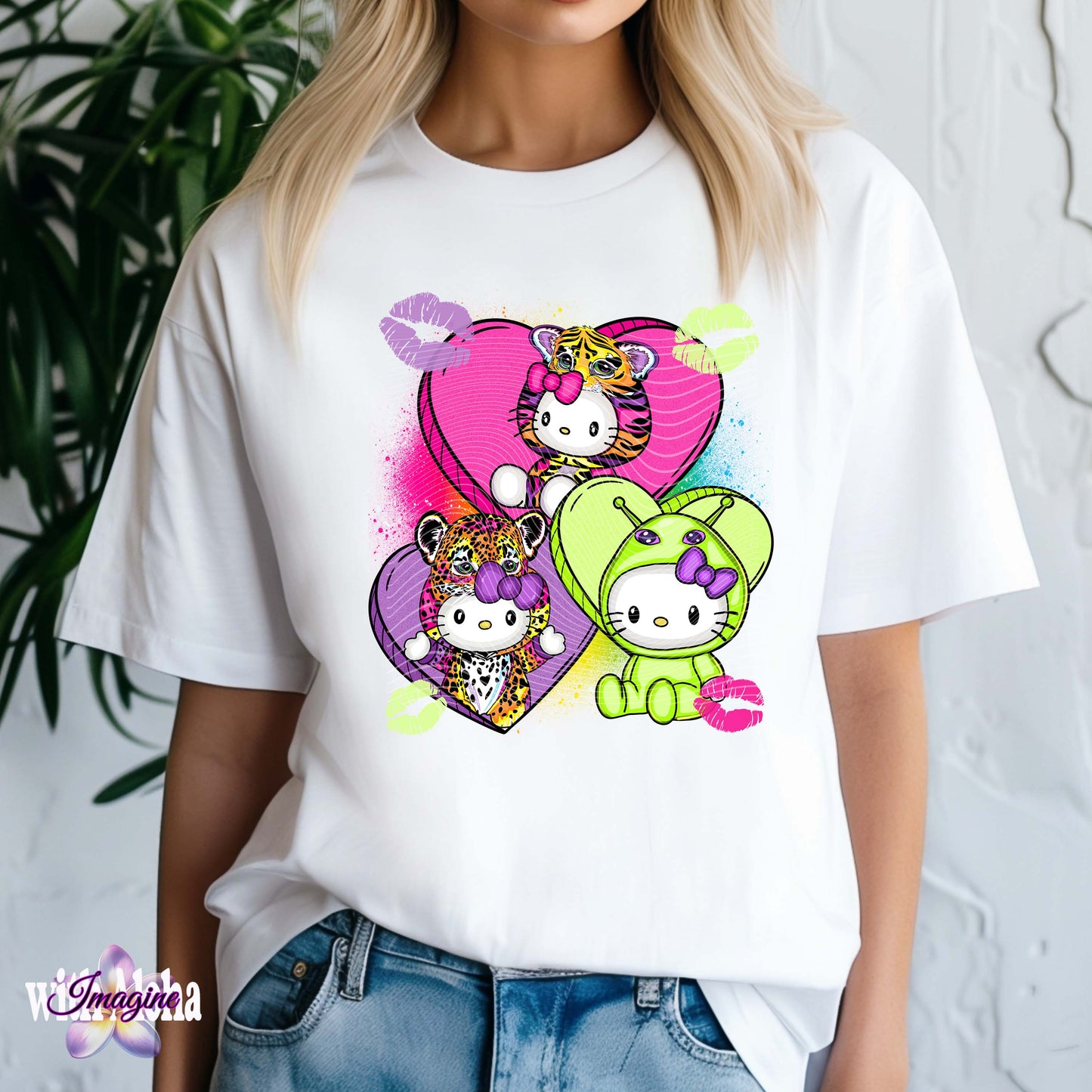 Cute Kawaii Hearts Graphic T-Shirt – Trendy Colorful Design