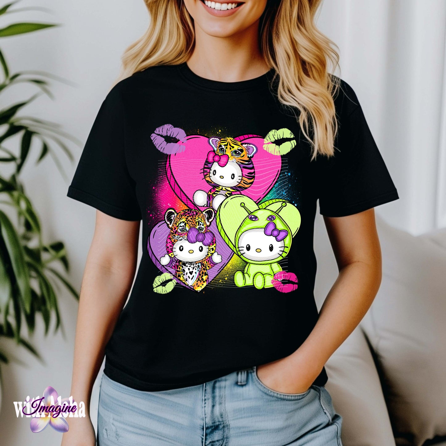 Cute Kawaii Hearts Graphic T-Shirt – Trendy Colorful Design