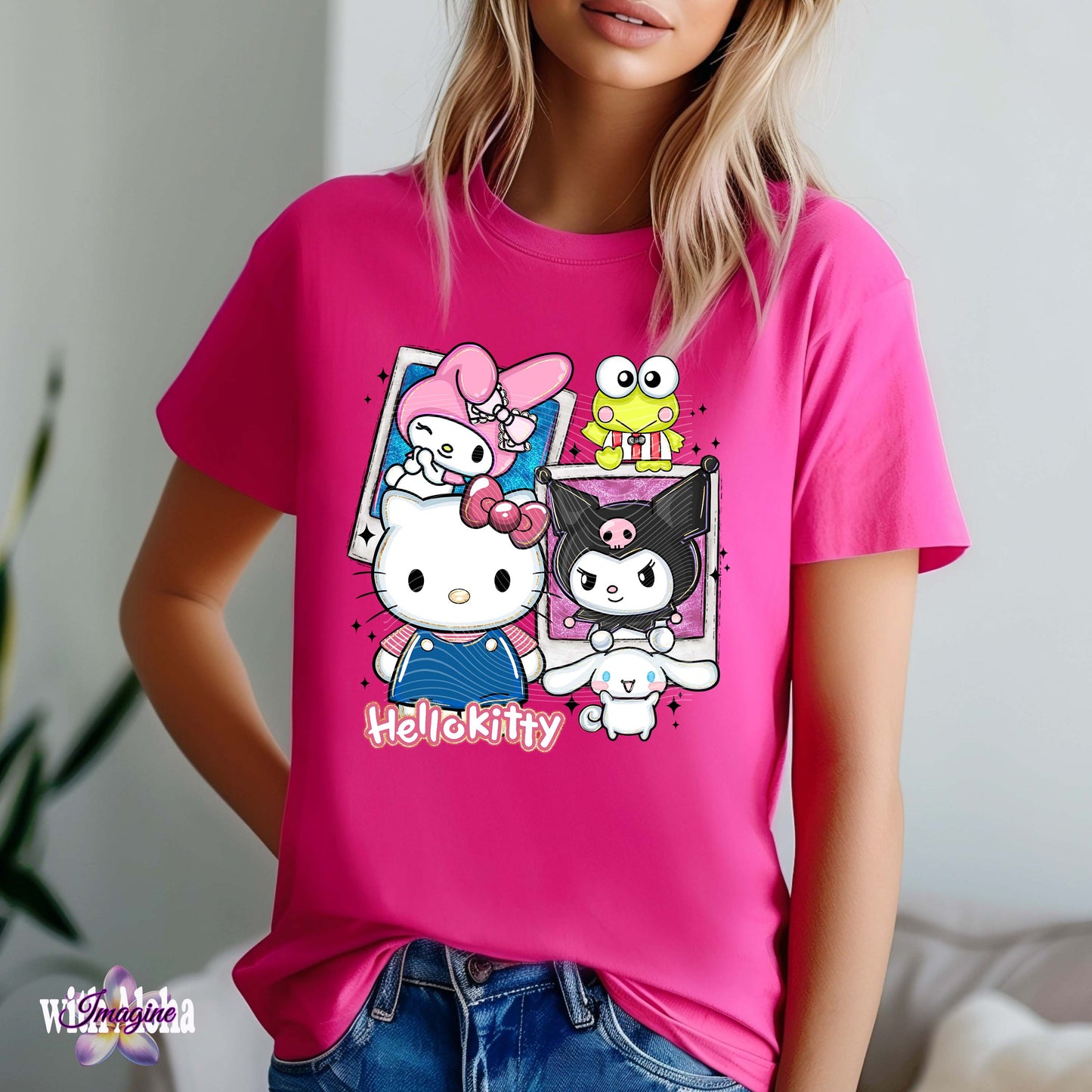 Cute Kawaii Hearts Graphic T-Shirt – Trendy Colorful Design