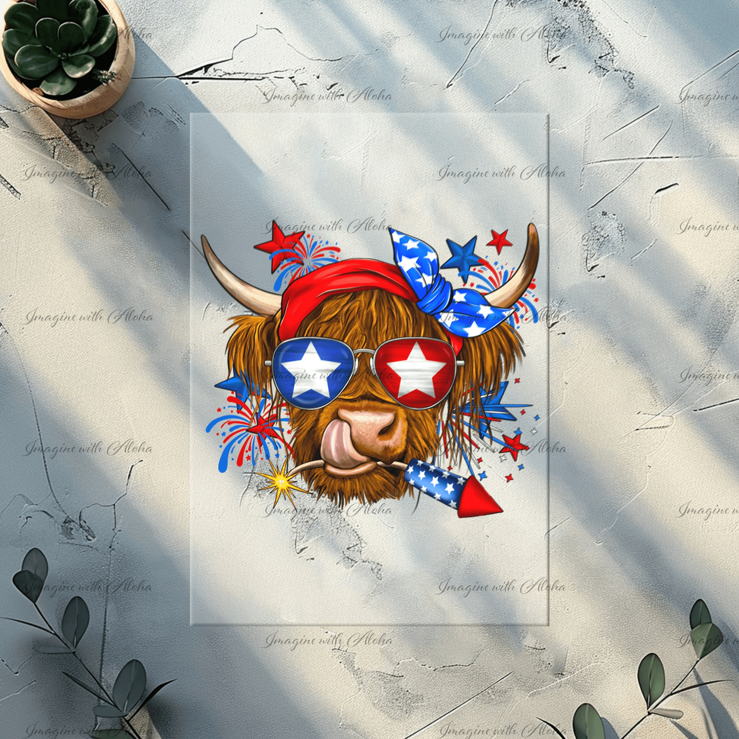 4th of July Highland Cow Ready to Press Heat Transfer - Imagine With Aloha