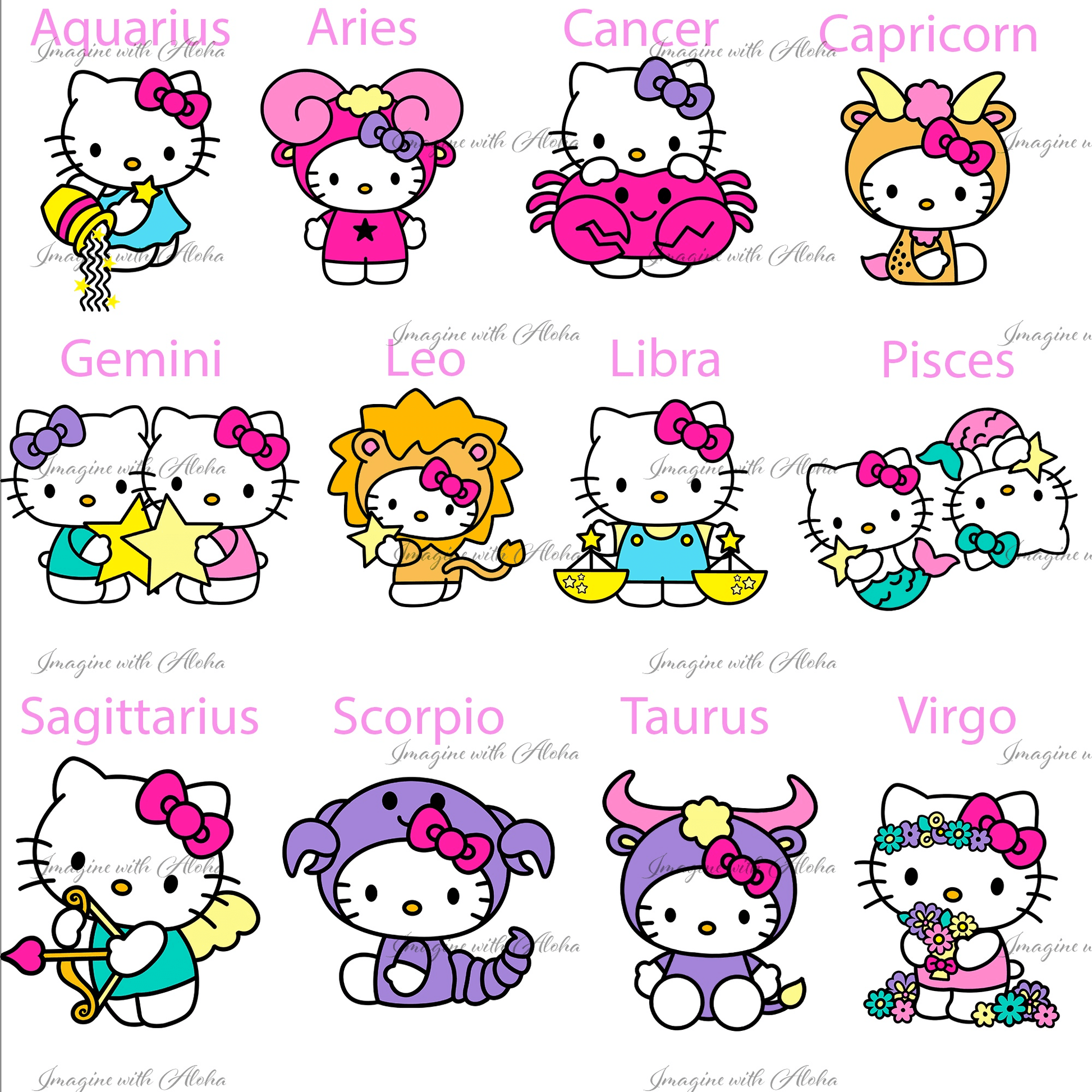 Hello Kitty Astrological Sign Stickers - Imagine With Aloha