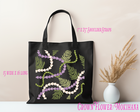 Crown Flower & Mokihana Lei Tote Bag – Hawaiian Floral Reusable