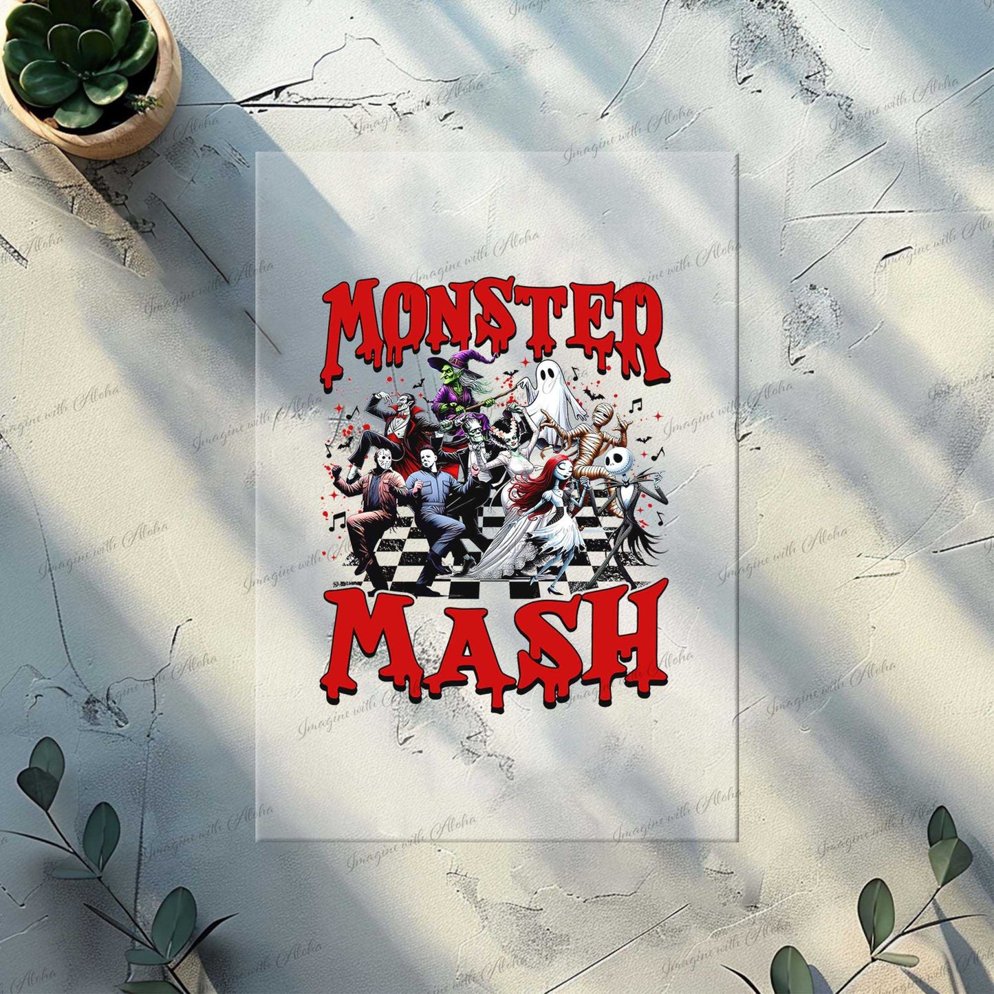 Monster Mash Halloween heat transfer with horror villains, DTF Transfer