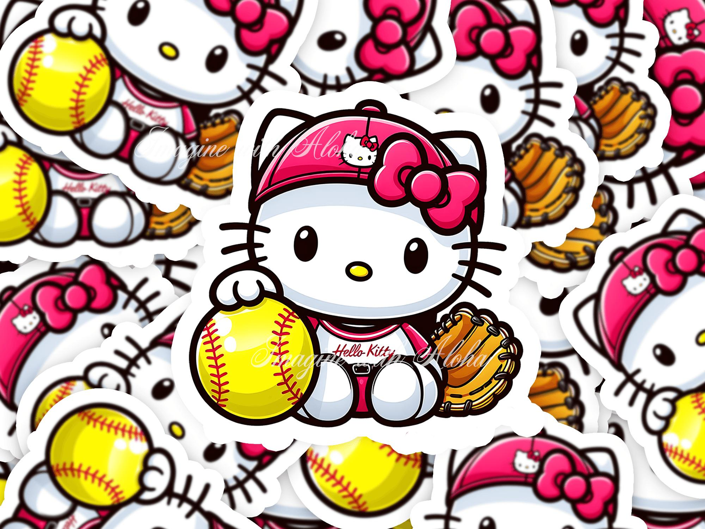 2 or 3 inch Hello Kitty Baseball Vinyl Sticker - Imagine With Aloha