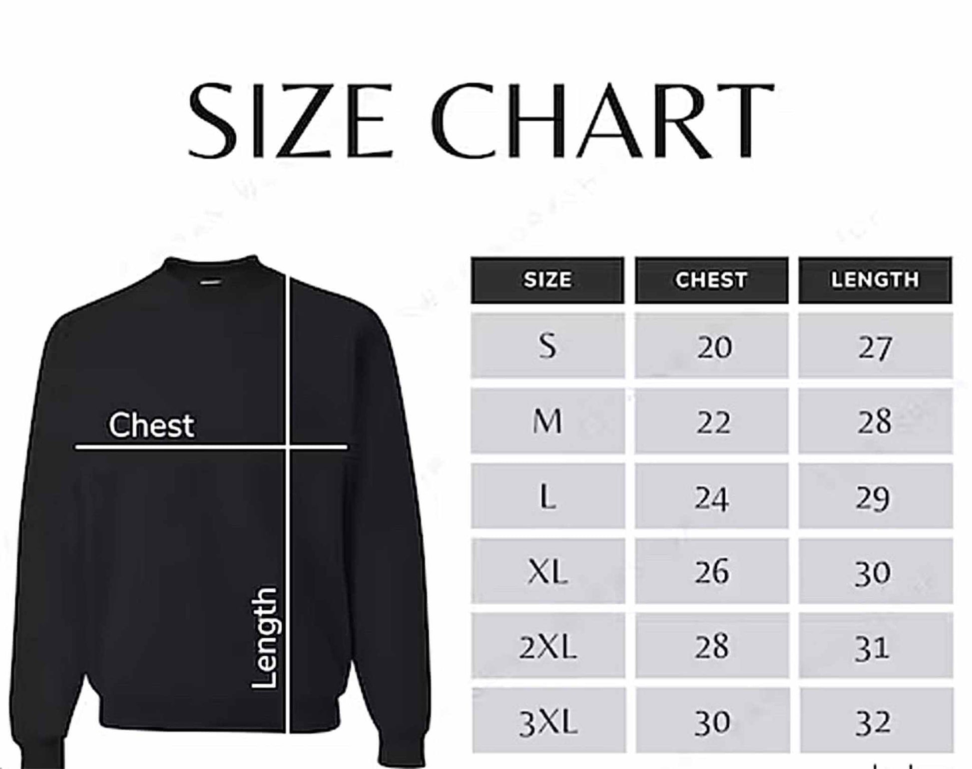 Size chart for Grinch 2 Halloween Sweatshirt showing chest and length measurements for sizes S to 3XL.